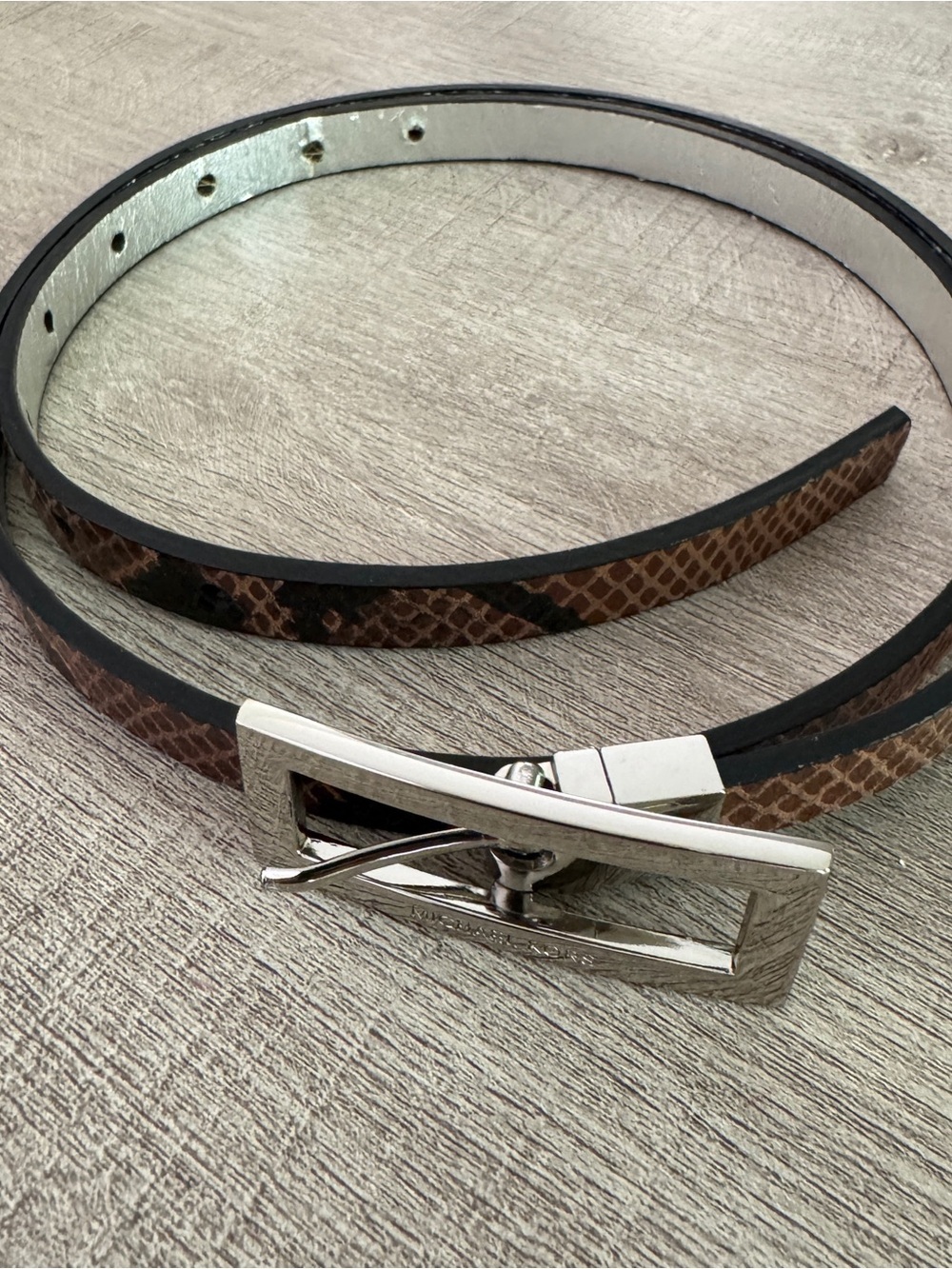 Michael Kors Skinny Python Embossed Faux Leather Belt Brown Black Size M